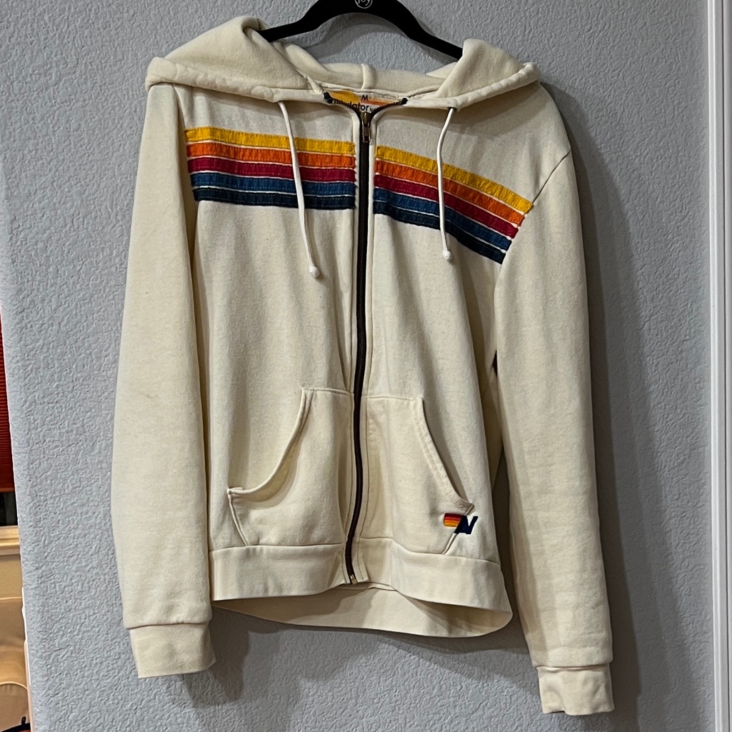 Aviator Nation 5 Stripe Hoodie (Unisex) - Vintage White - Size M